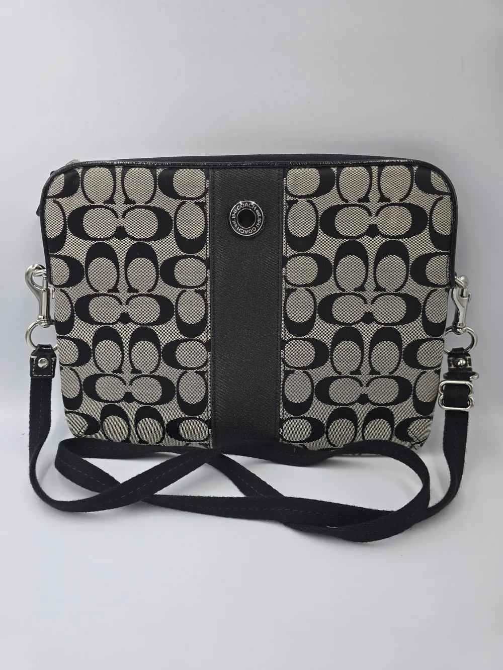 COACH Black & Gray Signature Jacquard Padded Crossbody Bag iPad Tablet Sleeve *